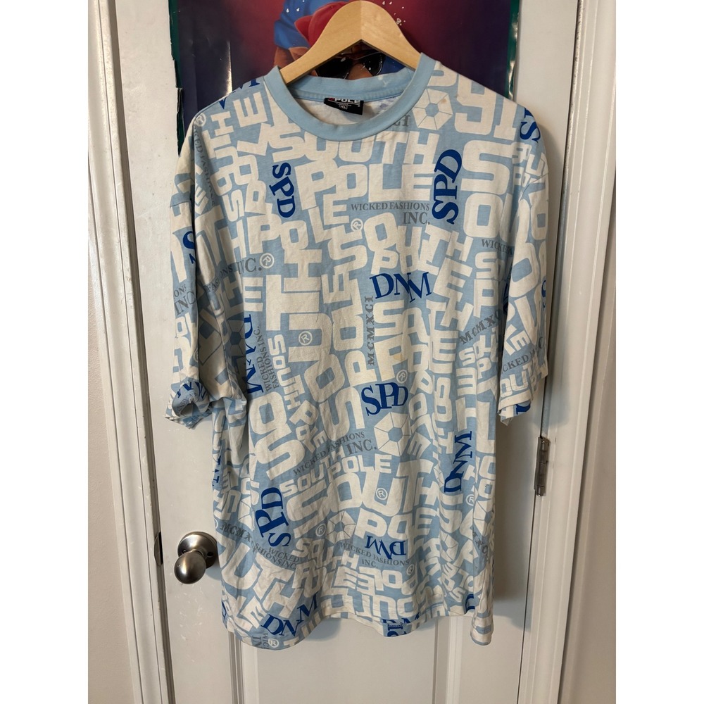 Vintage Southpole All Over Print T-Shirt Mens XL Blue White Y2K Streetwear Tee